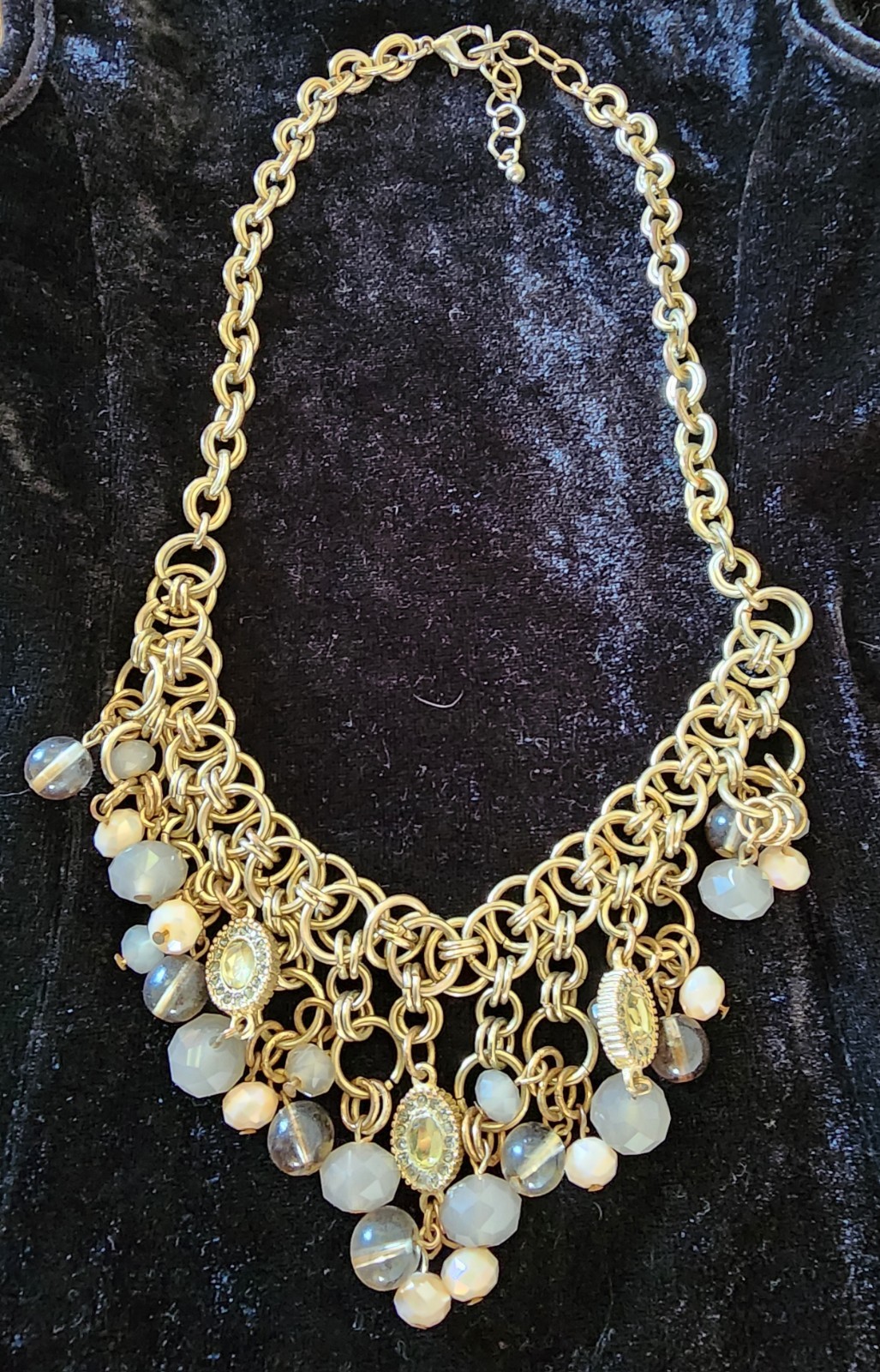 Beautiful Bead Bib Necklace Tones Of Pink Purple And Gold