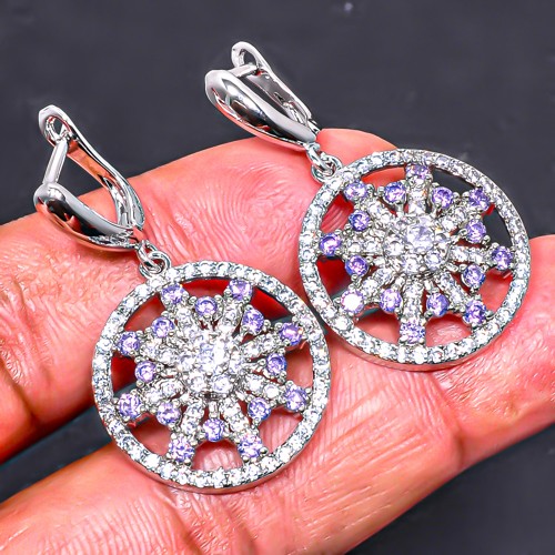 Amethyst & White Topaz 925 Silver Plated Earring 1.37″ E6217-460