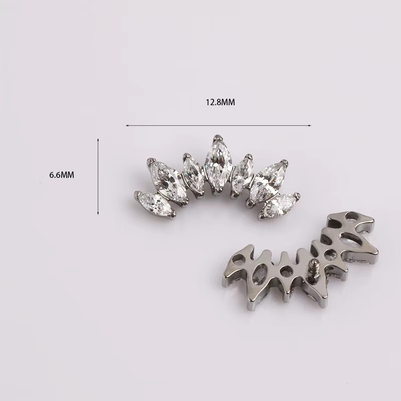 Titanium 16G Internally Threaded Labret Earrings – Marquise & Round CZ Fan Clust