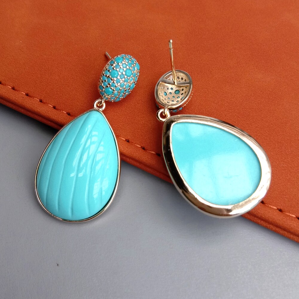 Blue Turquoise Cz Pave Stud Earrings Dangle Earring Designer Jewelry