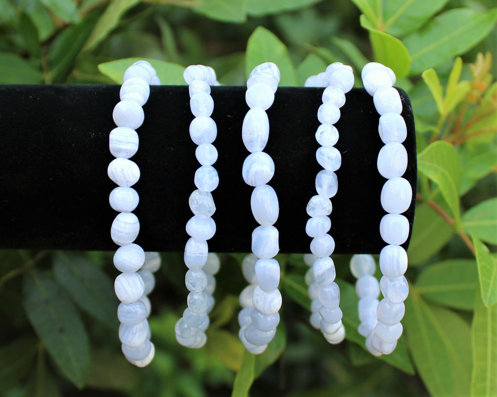 Blue Lace Agate Tumbled Gemstone Bracelet: 6-8 mm Stones (Agate Nugget Bracelet)