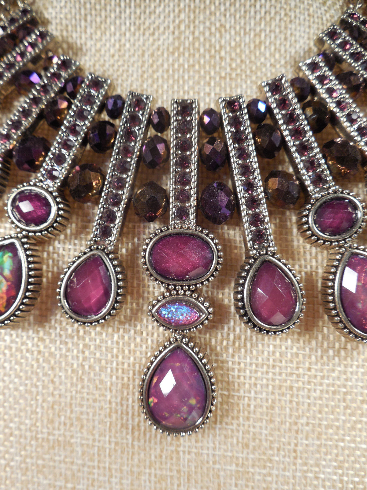 Quality reflective multicolor faceted purple bib collar 19″ to 21″ necklace D9