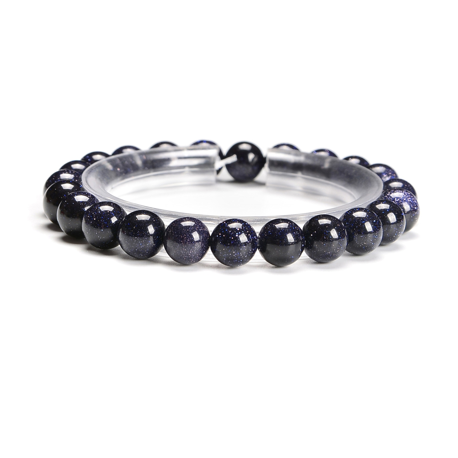 Blue Sand Goldstone Smooth Round Elastic Bracelet 4mm 6mm 8mm 10mm 12mm 7.5”