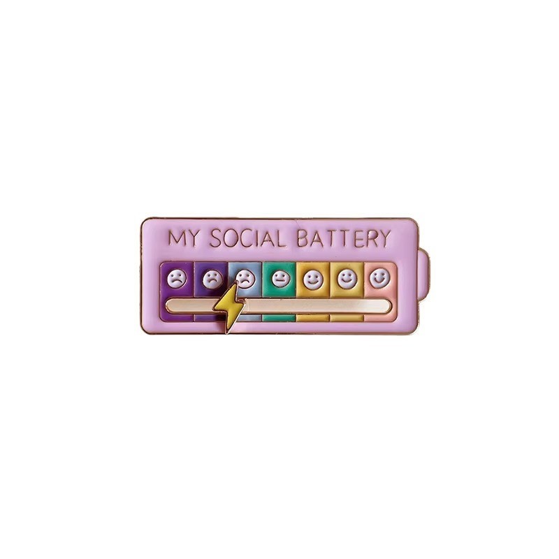 Interactive Social Battery Mood Attitude Tracker Brooch Pin Enamel Badge Gift UK