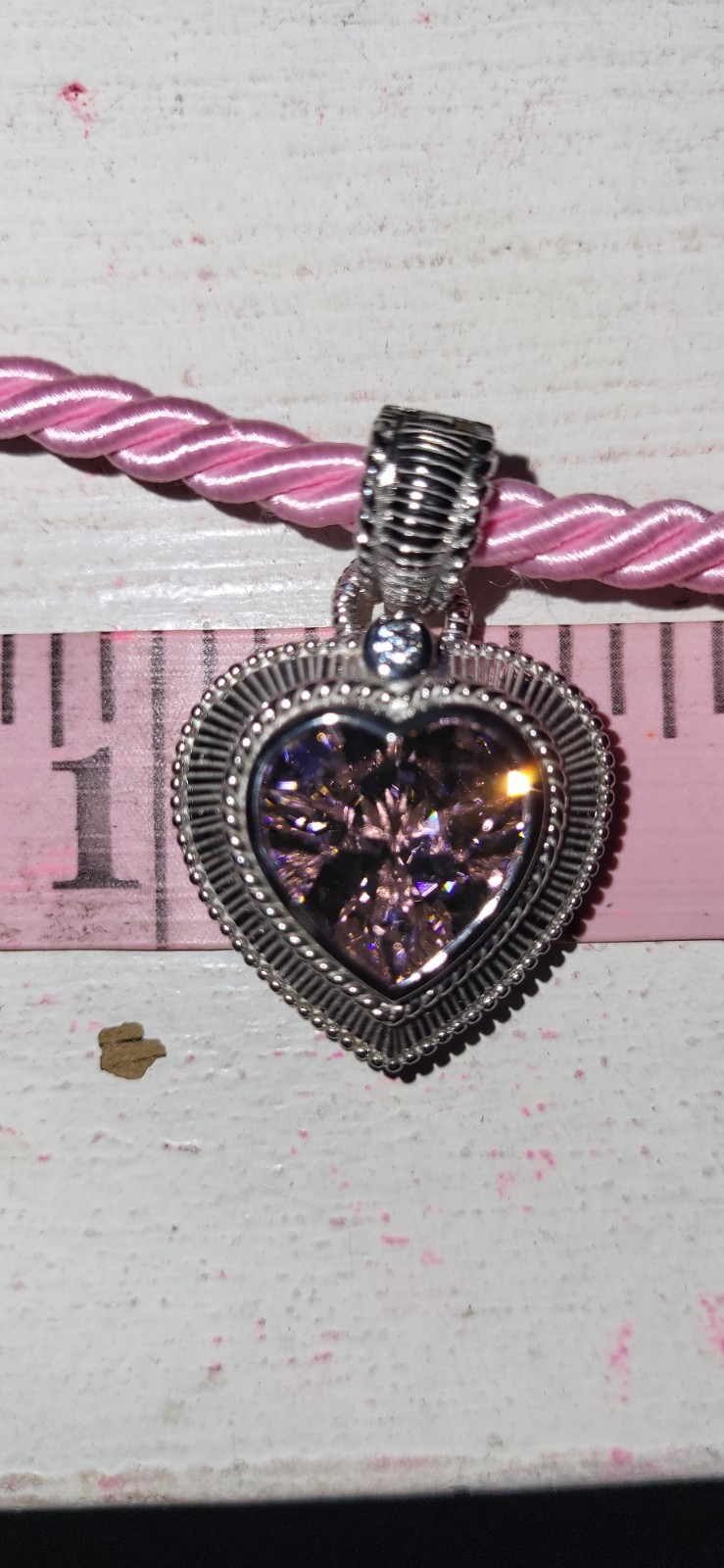 925 S.S. Vntg Pink Heart Cubic Zirconia Pendant Rope Necklace By Judith Ripka!!!