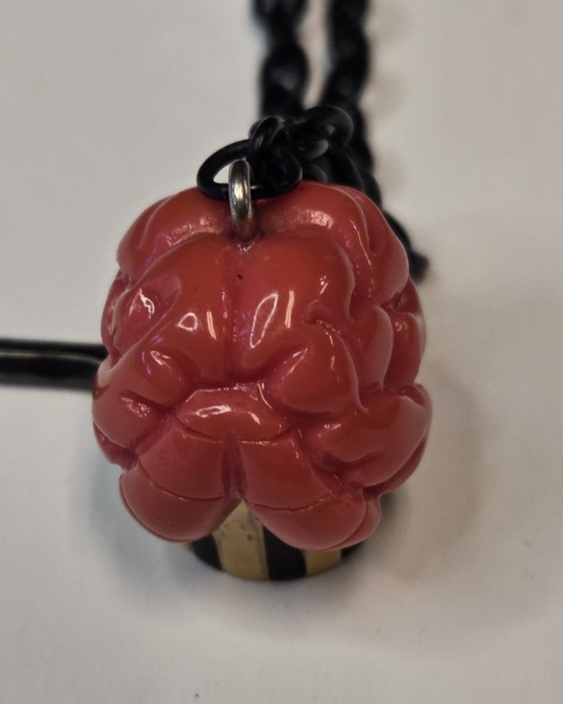 Sourpuss Necklace Brain Cupcake with Knife 10 in Chain