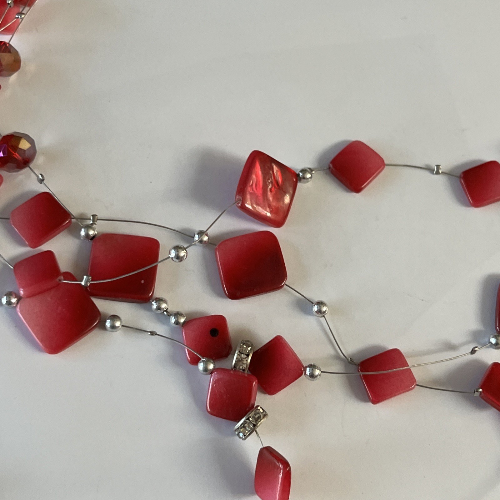 5 layers 27 inch Layered Hot Pink And Grey silver tones Beaded Necklace elegant