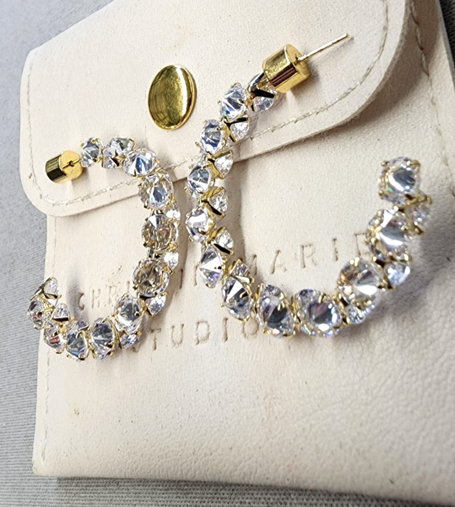 Christin Marie Studio 18K Gold Plated Crystal Hoop Earrings 33mm