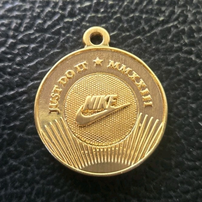 Nike Just Do It Gold Round Metal Pendant Charm Sports Theme No Stone Jewelry