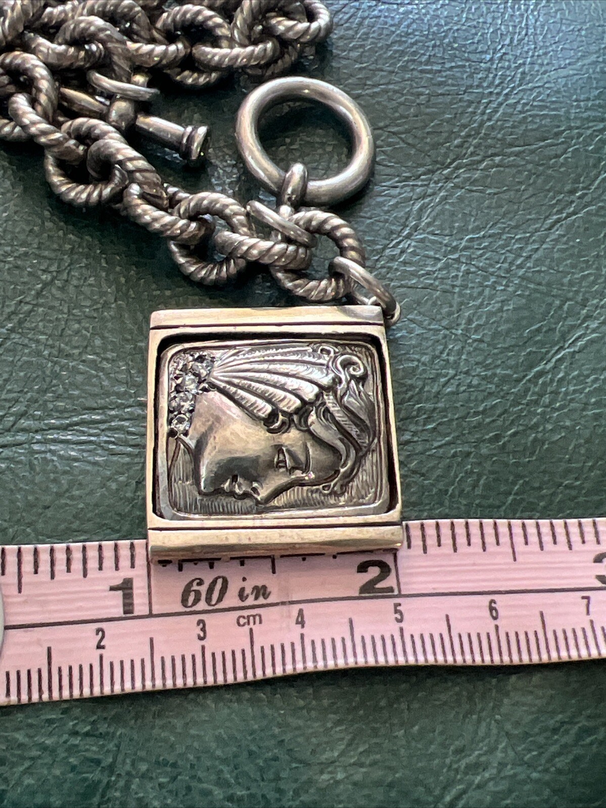 NATALIE BARONI Sterling Silver Portrait Charm Bracelet With Cz Signed 7.5”
