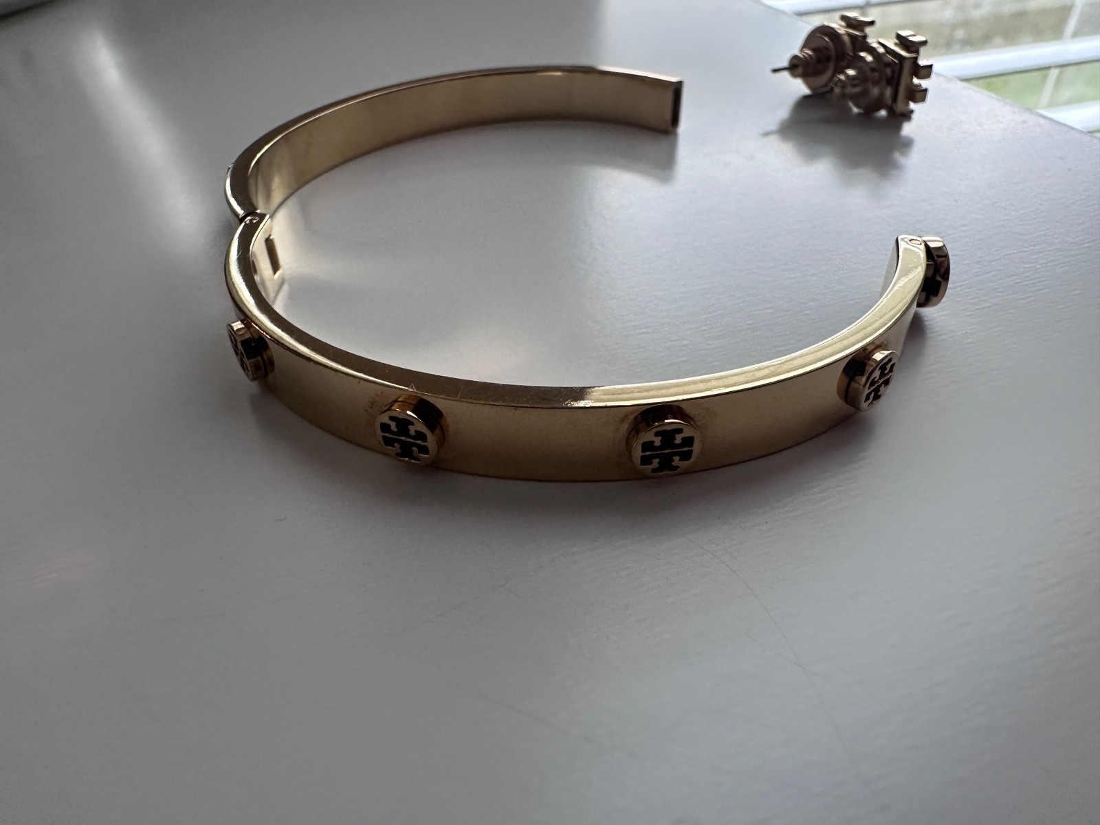 Tory Burch Miller Stud Hinge Bangle Bracelet Gold Tory Burch Earring Set