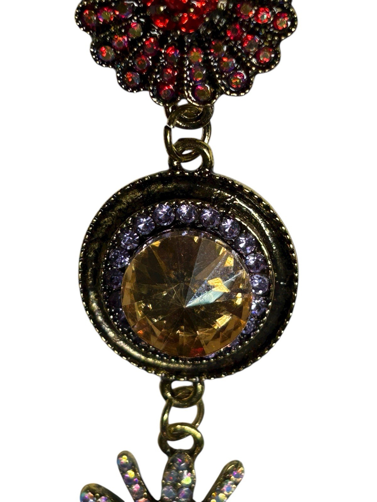 Colorful Rhinestone Floral Statement Bracelet Gold Tone Adjustable 7–8.5”