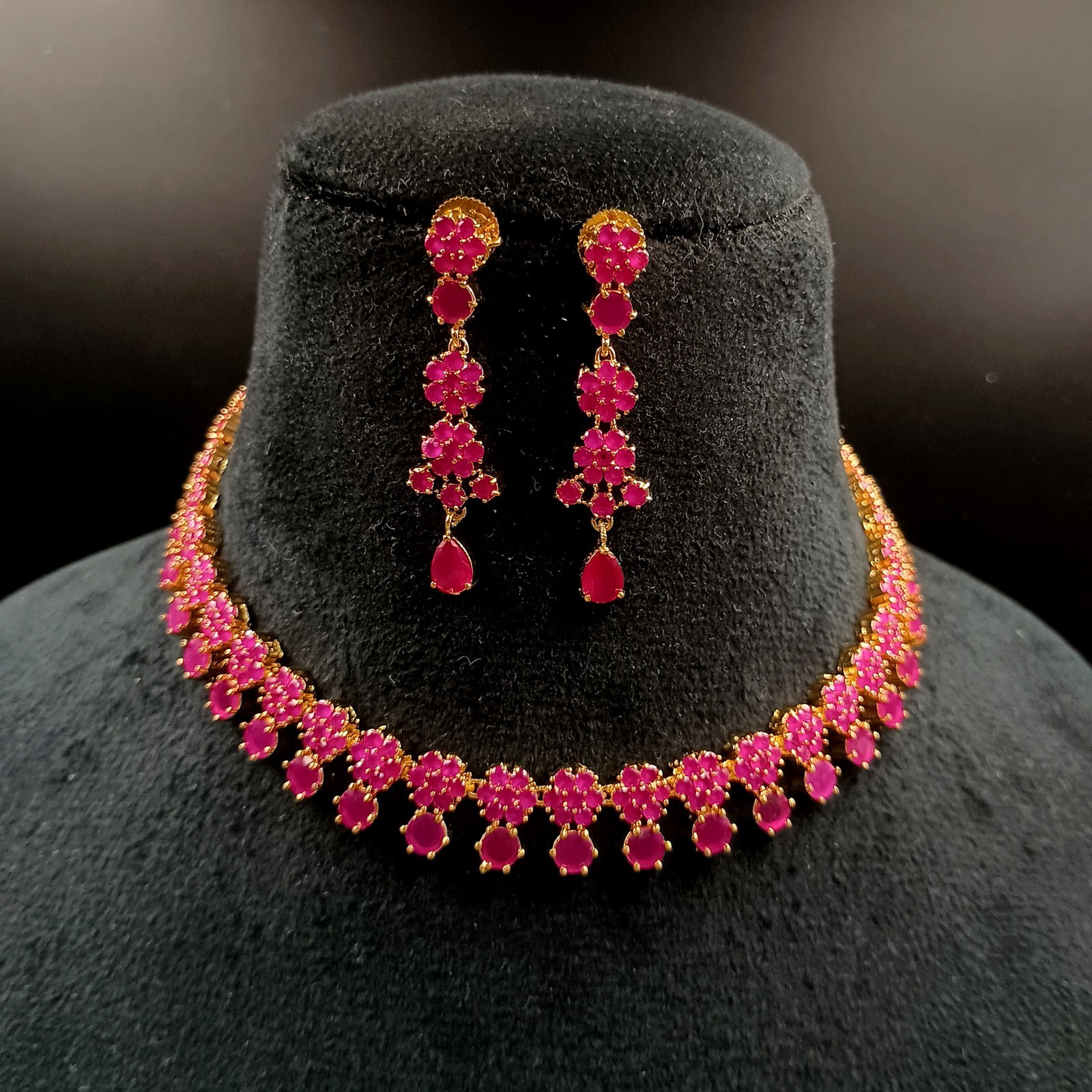 Boho Ruby Long Necklace Set 22K Gold Plated Handcrafted Gift For Her Jewelry