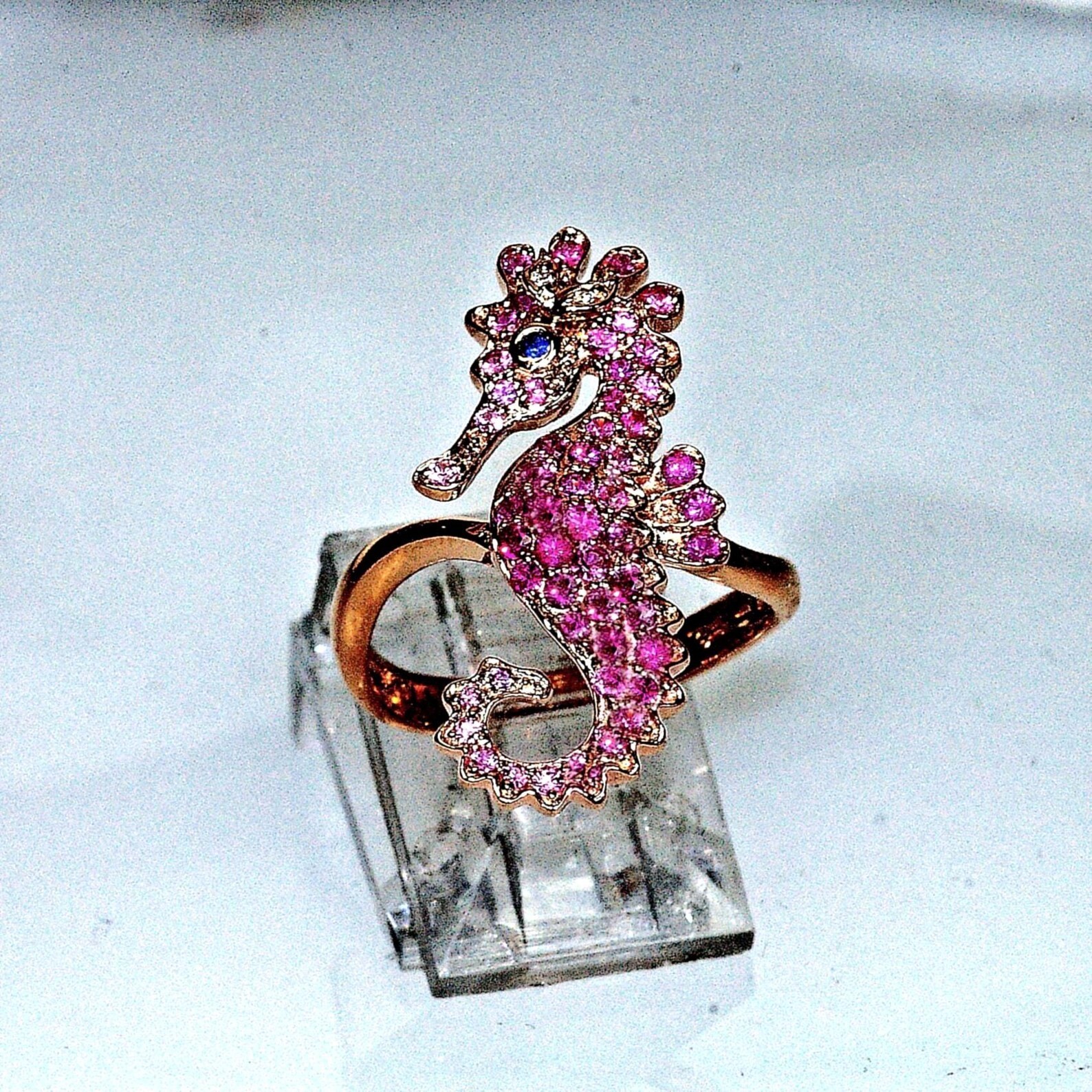 5 Ct Round Pink Ruby Seahorse Earrings, Ring, Pendant Set 14k Yellow Gold Plated