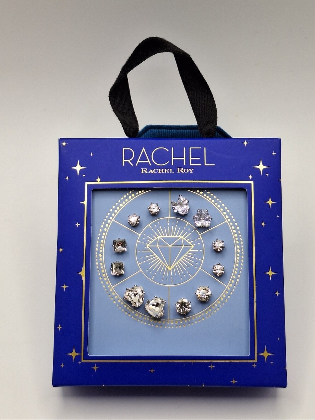 NWT Rachel Roy 9-Pair Crystal Stud Earring Set in Gift Box | Mixed Shapes