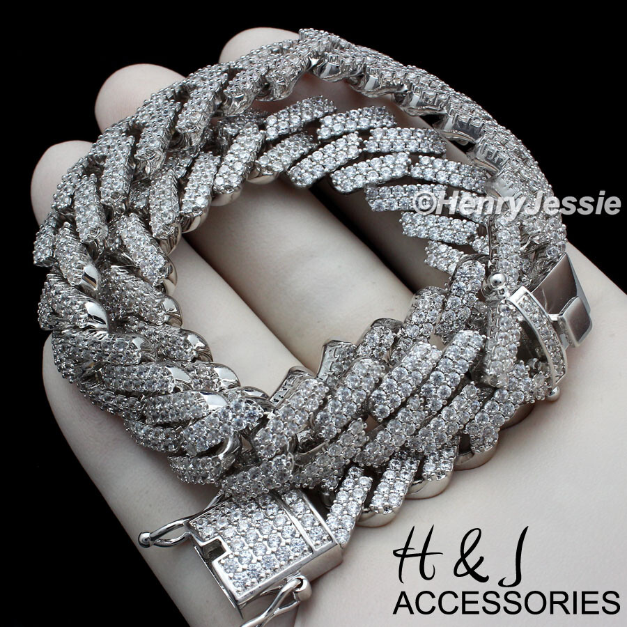 24″MEN 14K WHITE GOLD PLATED 14MM CZ MIAMI CUBAN CURB CHAIN LINK NECKLACE*ABN6