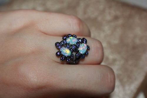fire opal Amethyst ring gems black gold filled jewelry 6 6.5 8.5 cocktail band