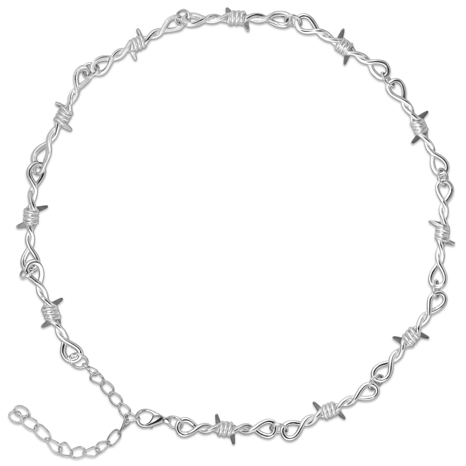 Alloy Steel Barbed Wire Thorns Stab Collar Necklace Silver