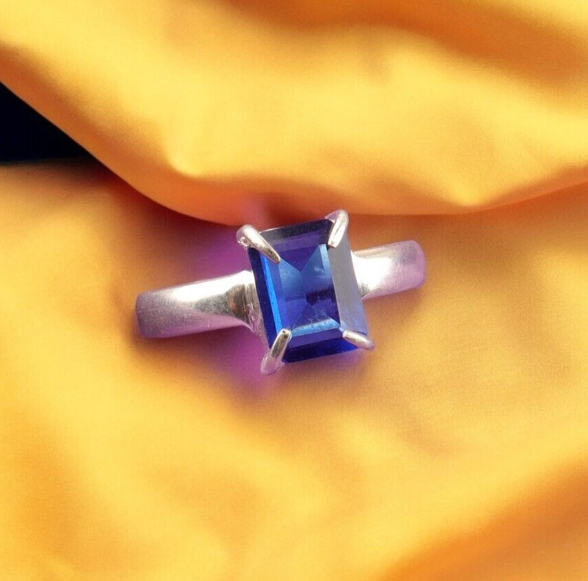 925 Sterling Silver Handmade Jewelry Blue Sapphire Gemstone Ring All Size DM
