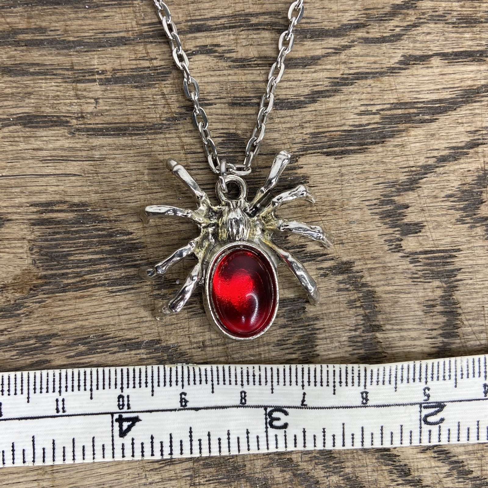 Gothic Metal Halloween Alternative Red Gem Spider Necklace with Chain Pendant