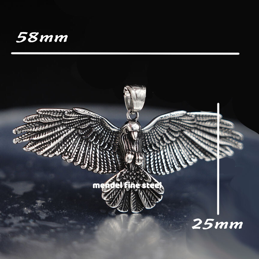 MENDEL Stainless Steel Mens Norse Viking Odin Raven Crow Biker Pendant Necklace