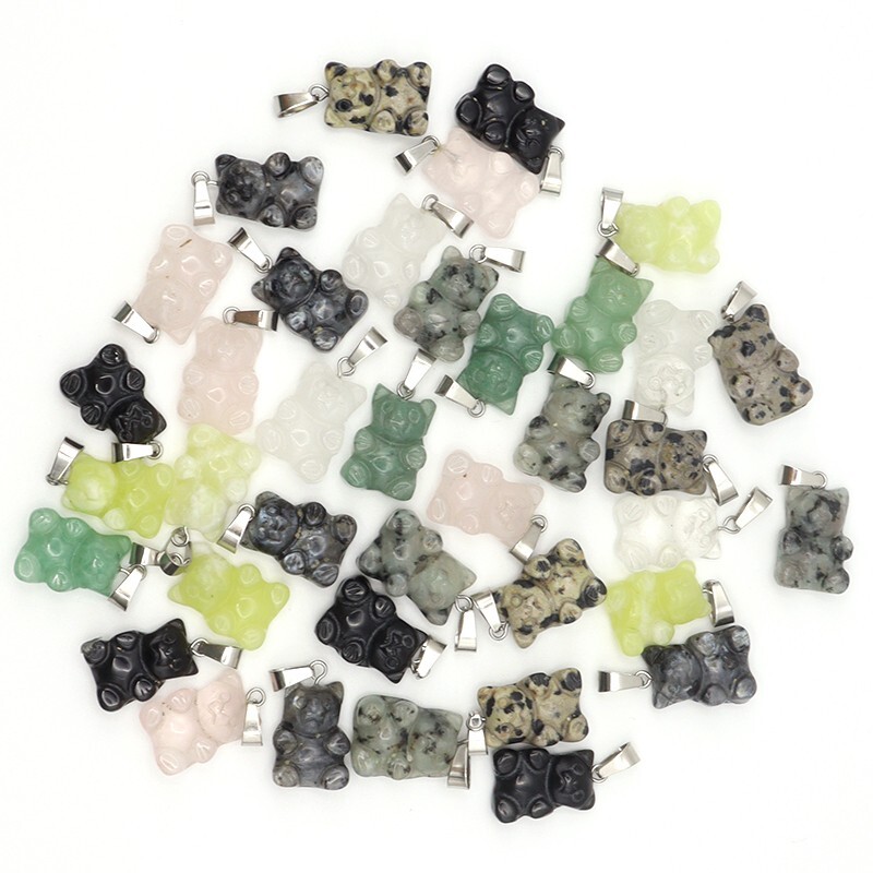 Natural stone crystal bear carving animals pendand for jewelry making 12pcs