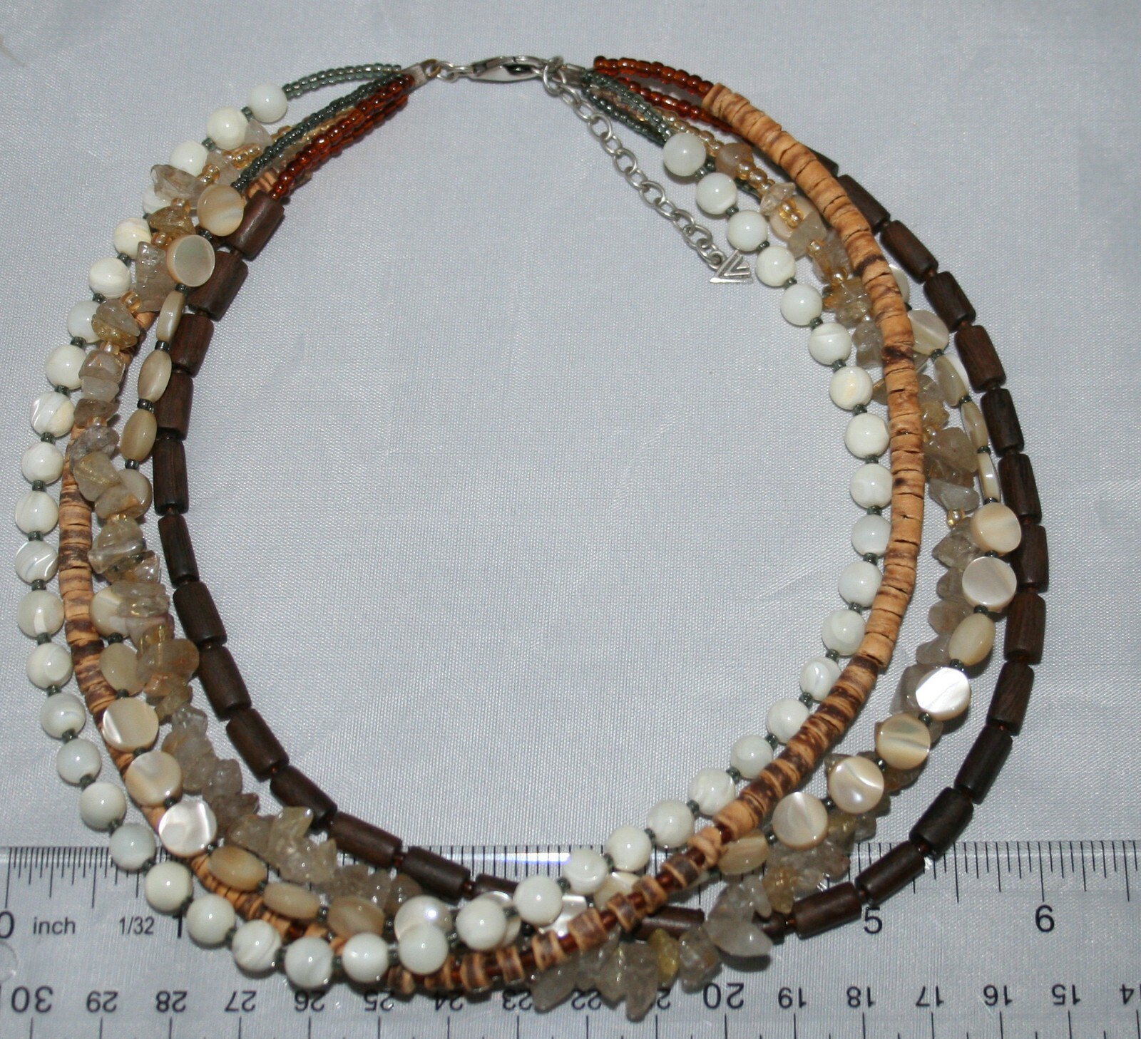 Silpada Silver 5 Strand Quartz, Shell, Wood & MOP Statement Necklace N1507
