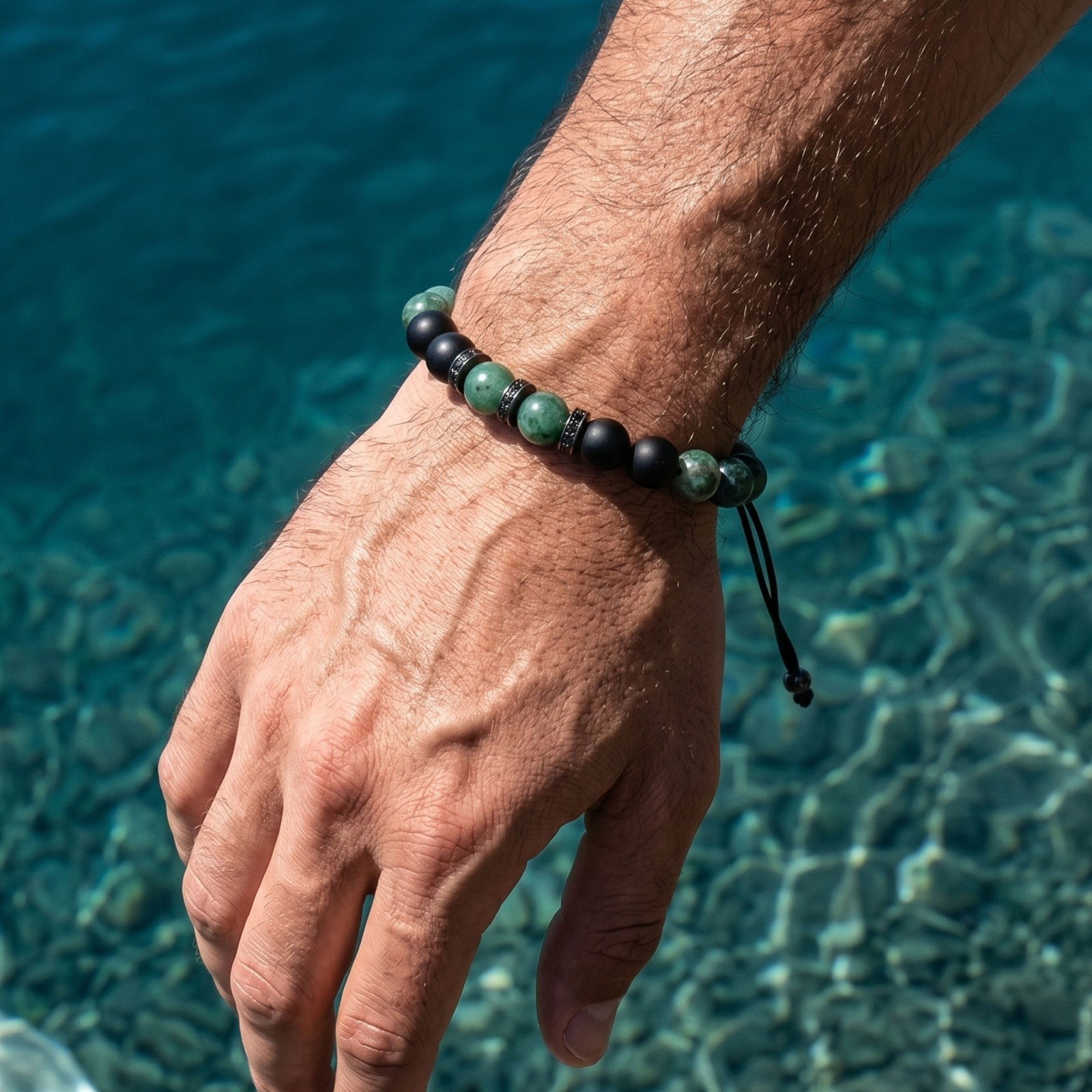 Custom Engraved Initial NAME Healing Natural Jade Onyx Beaded Bracelet for Men