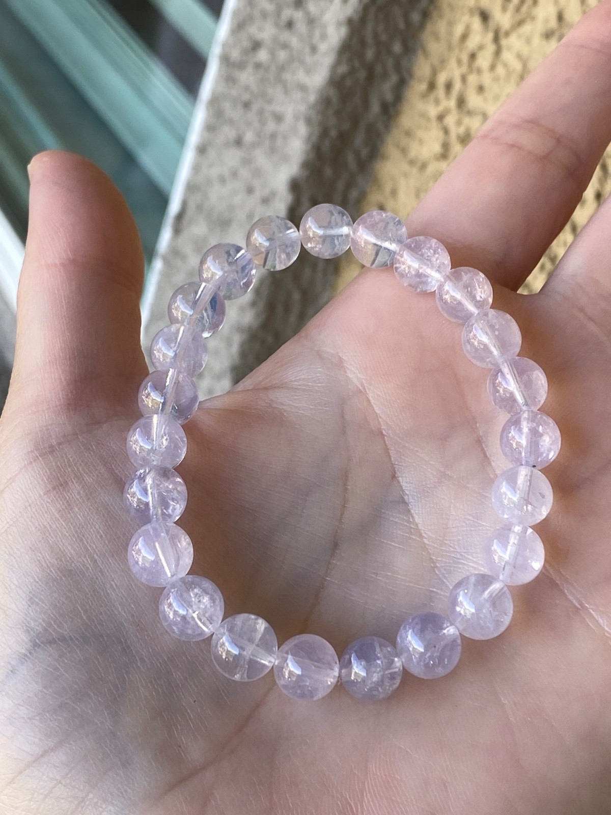 Natural Lavender Moon Quartz Beaded 8.7mm Crystal Bracelet 7 Inch Stretch Fit