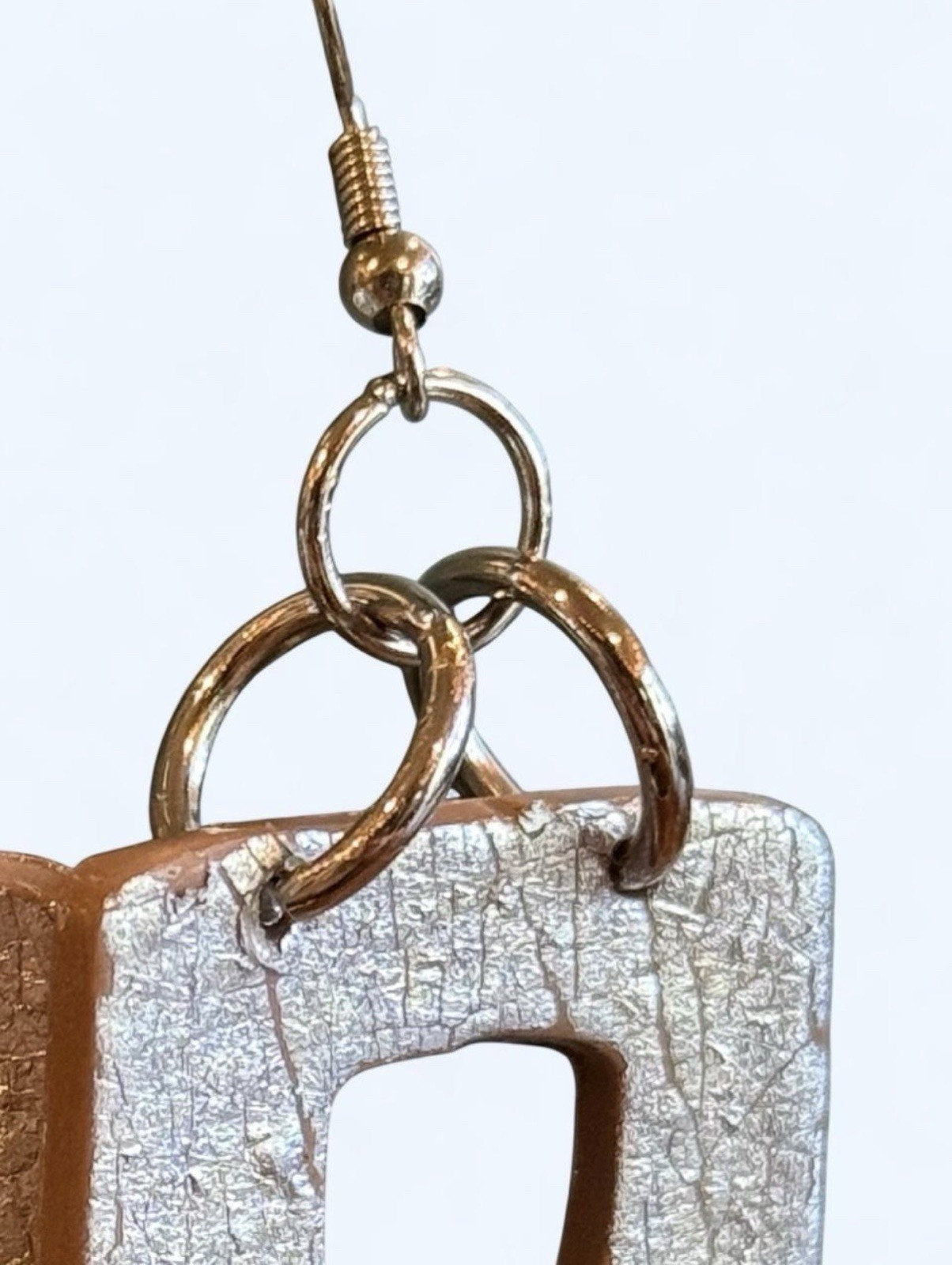 Handcrafted Crackle Silver-Leafing Teardrop Cutout Dangle Drop Hook Earrings