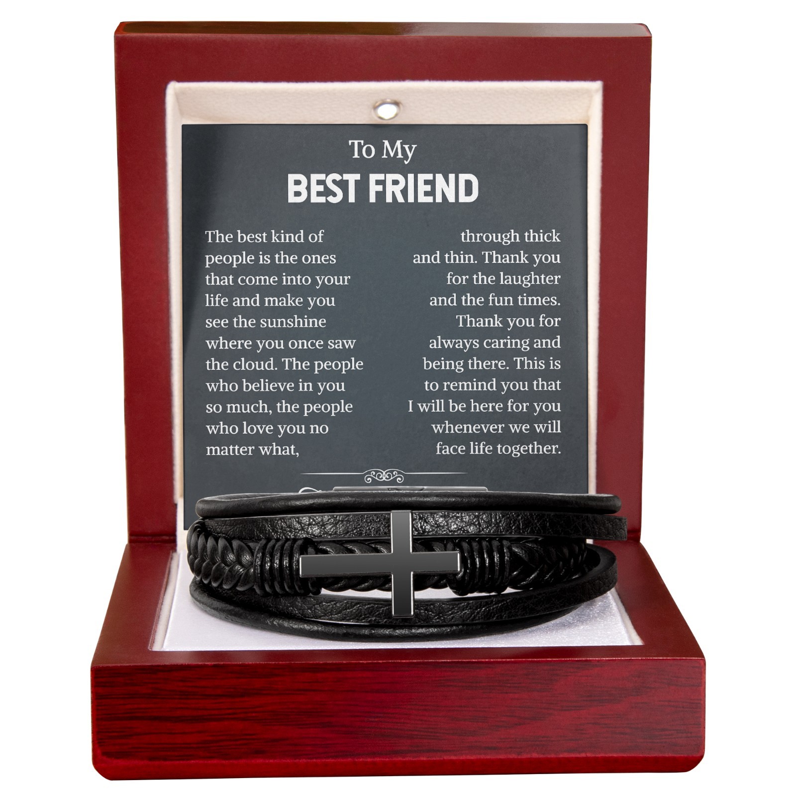 To My Best Friend Cross Leather Bracelet Christmas Birthday Graduation Gift
