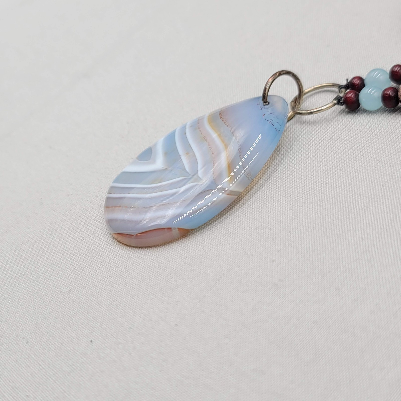 Multicolor Gemstone Beaded & Pendant Necklace Wood Beads 32″