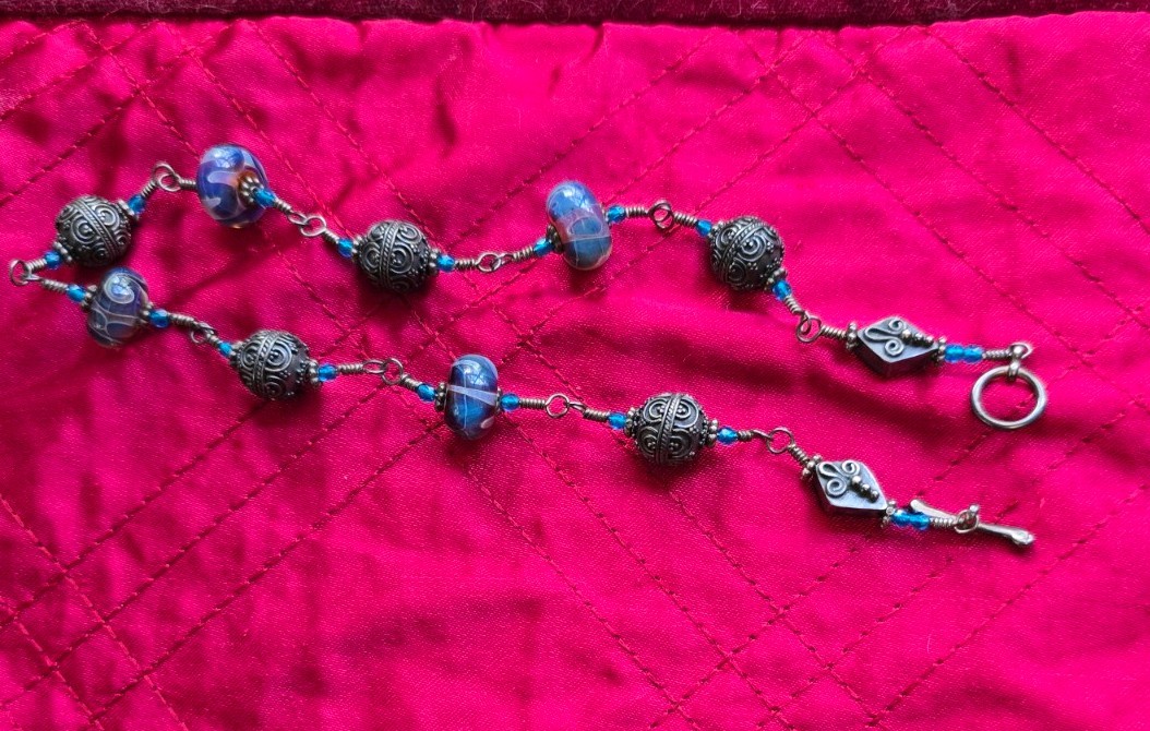 Tiny, 13 Inched Necklace With Art Glass And Metal Sphere Beads