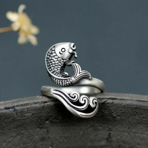 Elegant 925 Sterling Silver Charm Fashion Jewelry Koi Fish Ring One Size Fit All