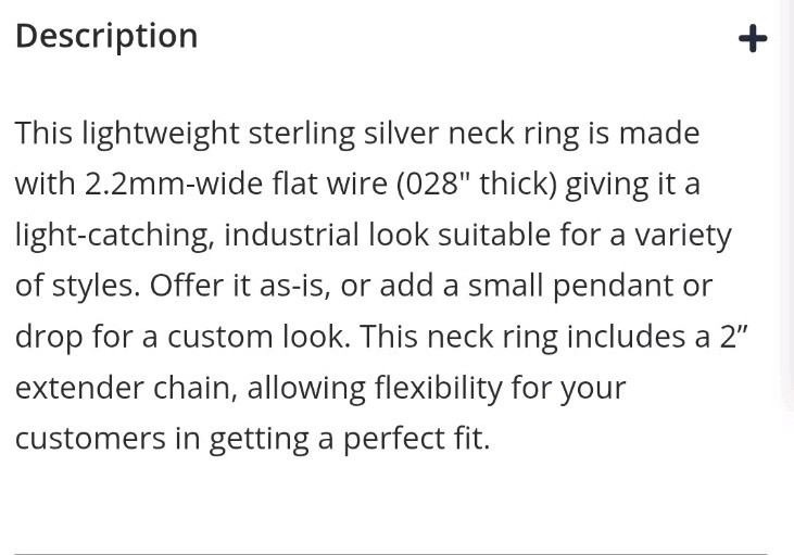 2.2mm Sterling Silver Neck Ring Wire Necklace, White, Lobster Clasp, Italy Rio