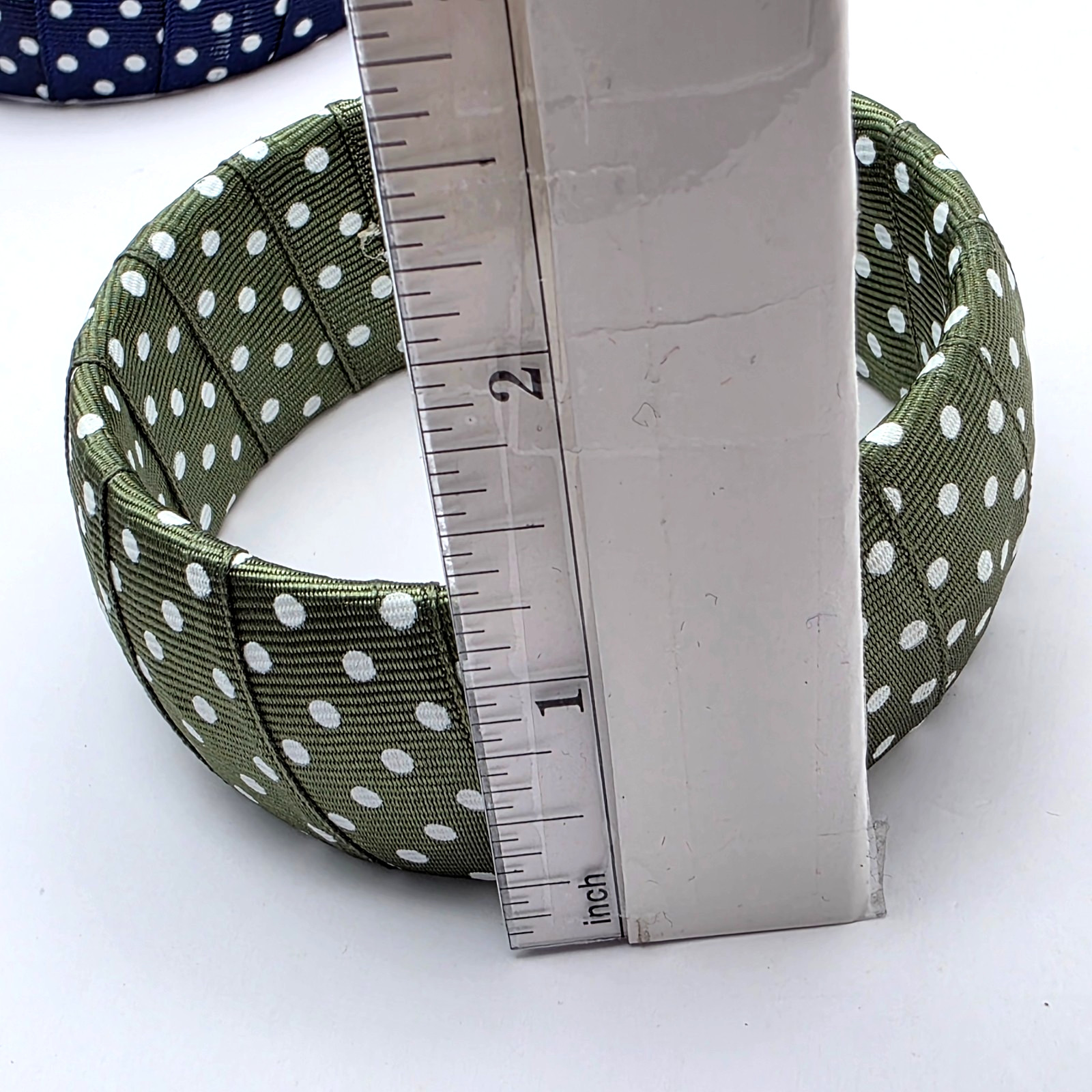 Fabric Bangle Bracelets Polka Dot Blue Green Retro Ribbon Wrapped Set Of 2