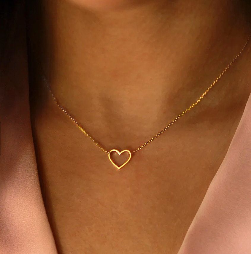 18K Gold Plated Heart Pendant Necklace Women Jewelry