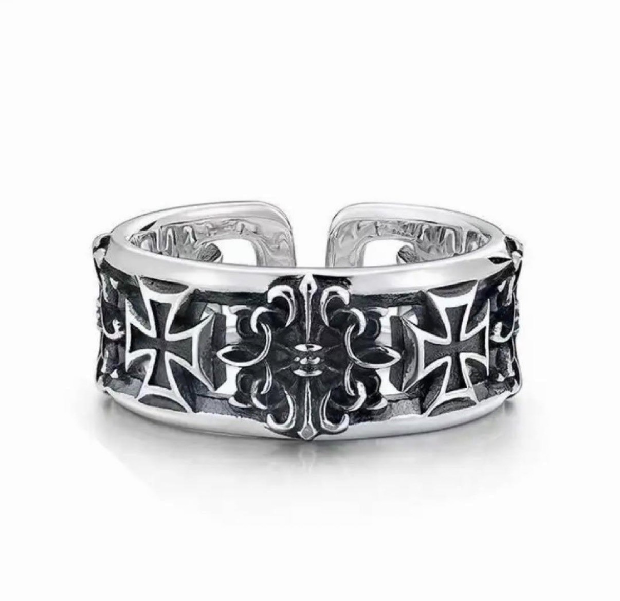 Gothic Cross Ring Silver Adjustable Band Punk Biker Vintage Unisex Jewelry