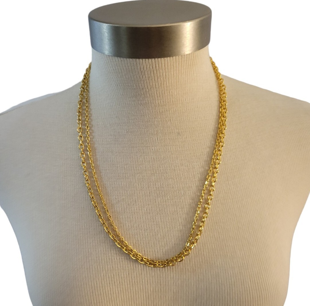 Goldtone Double Chain Layered Necklace Unmarked 22″ Long Delicate