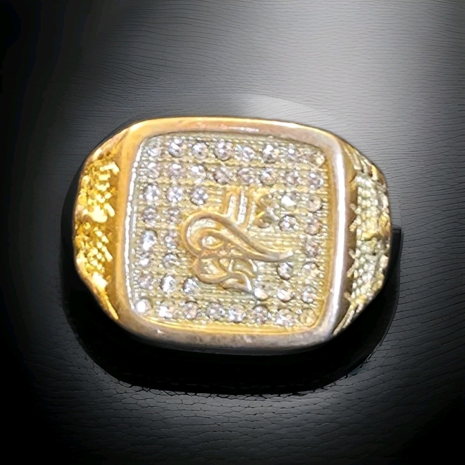 Mens Iced Allah Ring 18k Gold Plated w/ Sparkling CZ Stones Size 11. 5 US