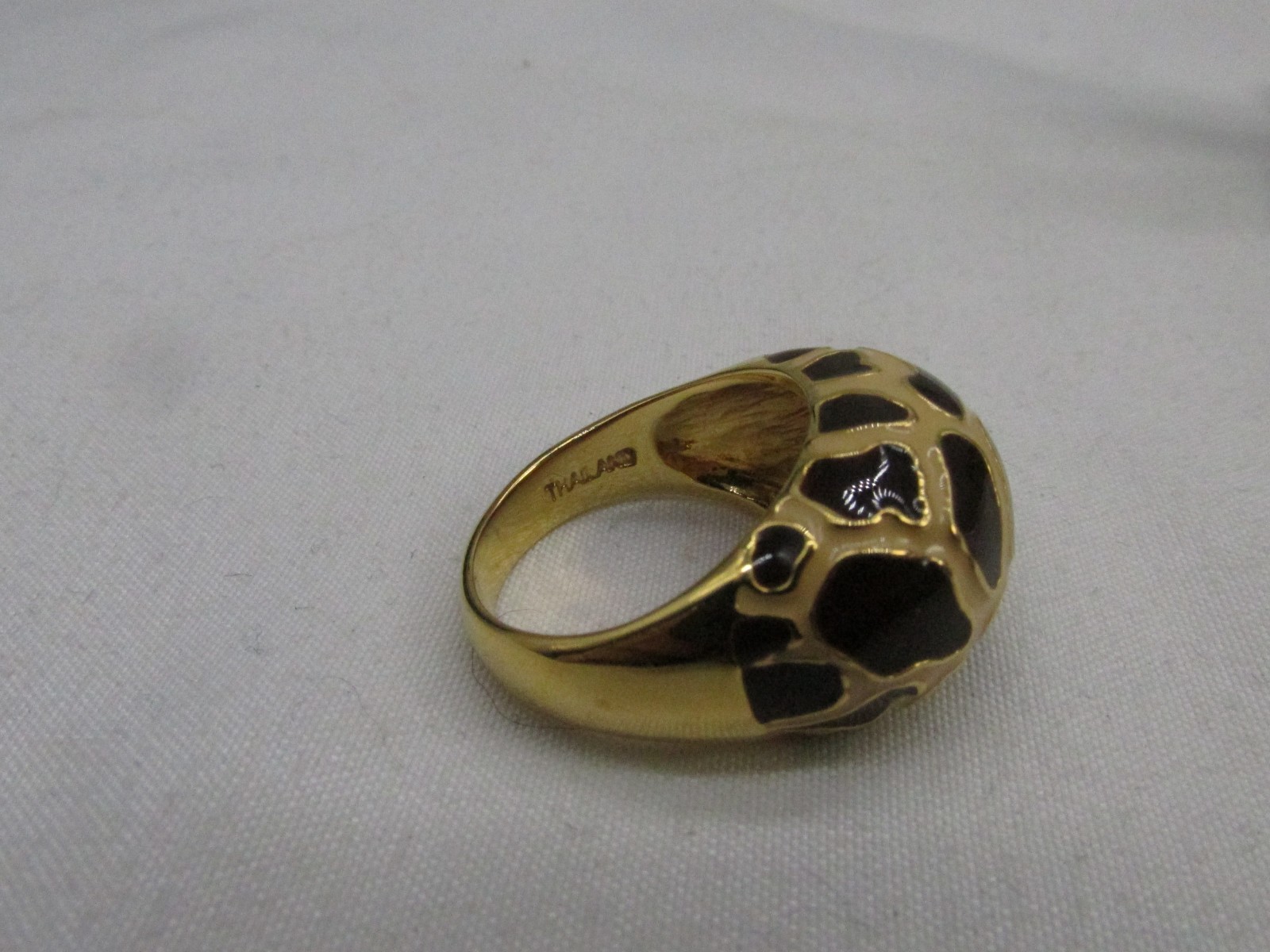 Joan Rivers Animal Print Dome, Brown Beige Gold Tone Cocktail Ring Signed Sz 8