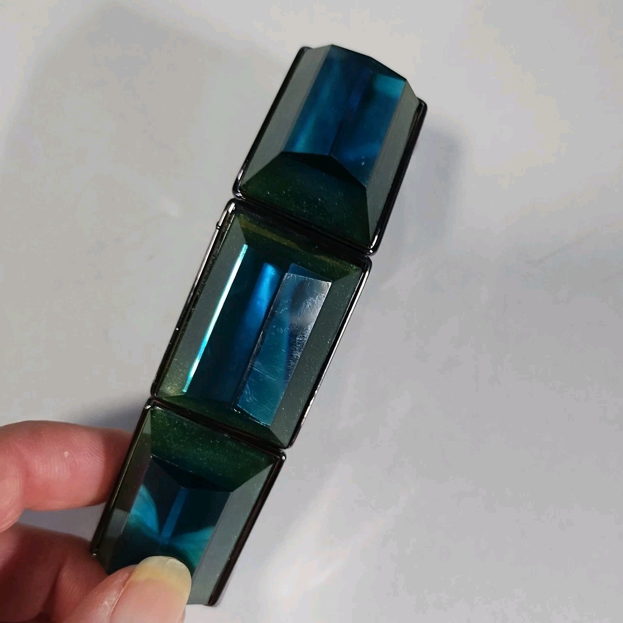 Bold Gems Jeweled Bulky Blue Green Statement Stretch Bracelet MSRP $39.95