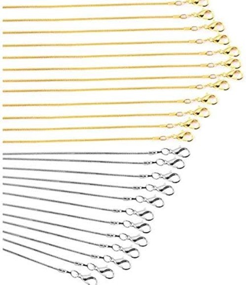 24 Pcs Gold Plated and Silver Plated 1.2 mm Snake Chains Necklace with Lobste…