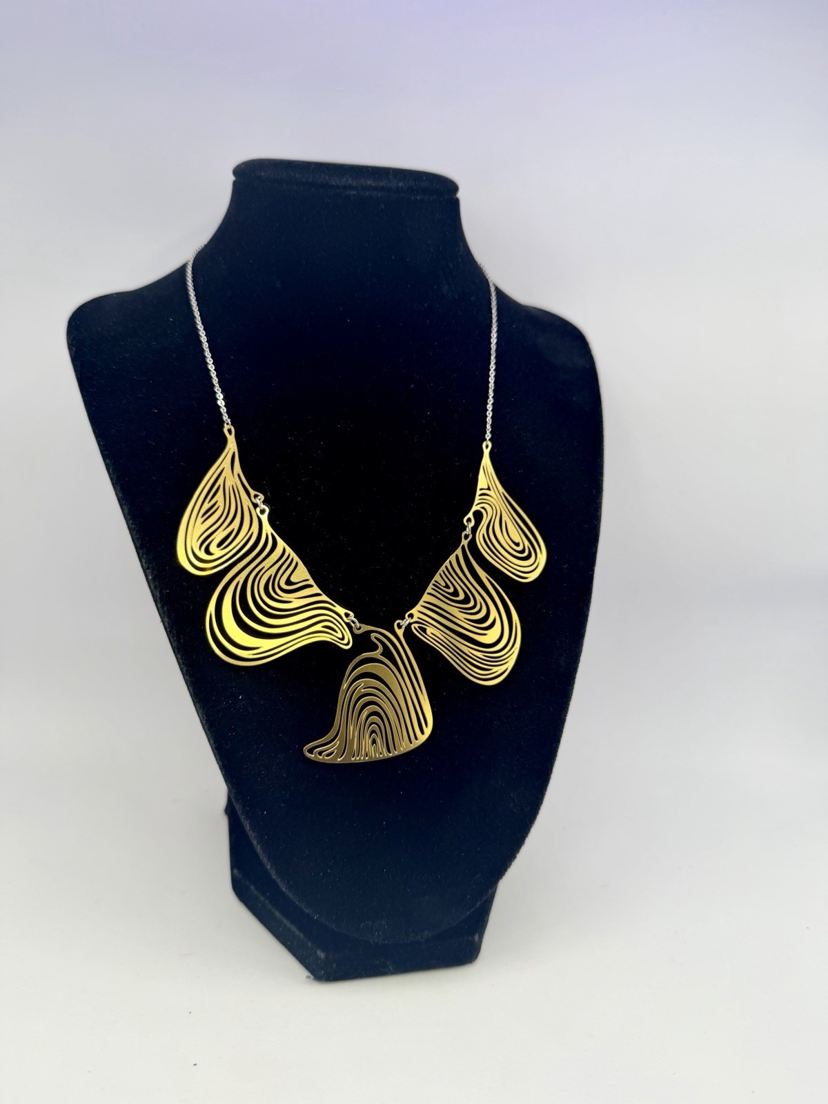 Contemporary NWT Artisanal Organic Asymmetrical Gold Statement Bib Necklace JM