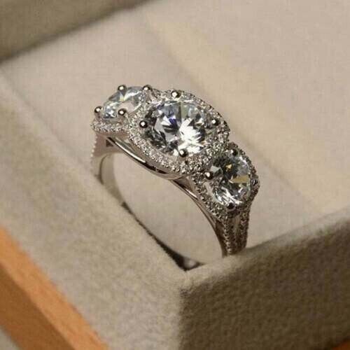 2.10CT Cubic Zirconia 3 Stone Wedding Engagement Ring in 935 Argentium Silver