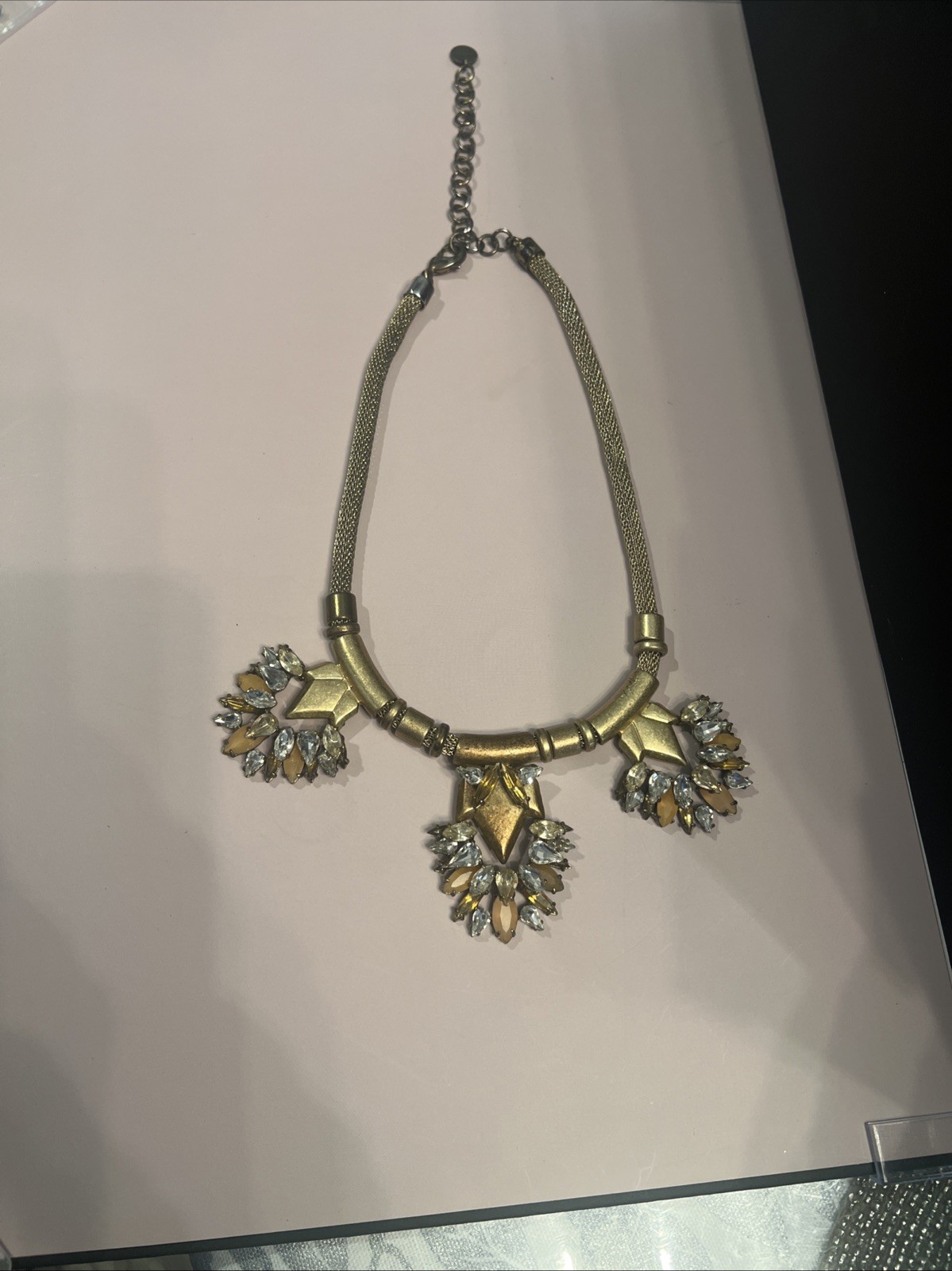 STELLA & DOT Designer Signed Gold Vintage & Faceted Stone Statement Necklace