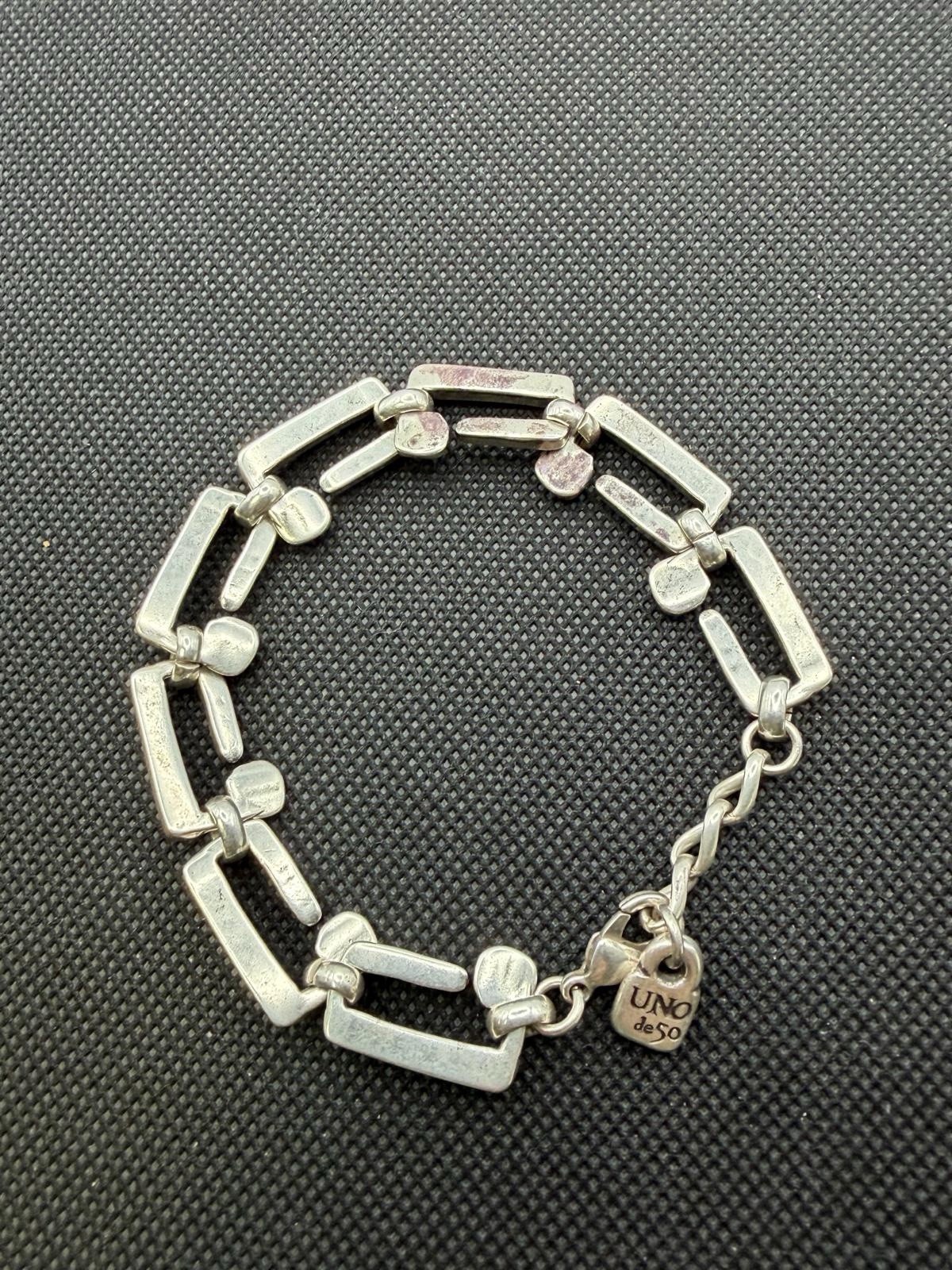 Uno de 50 ROOTS Silver Plated Bracelet Square Links Chain Medium