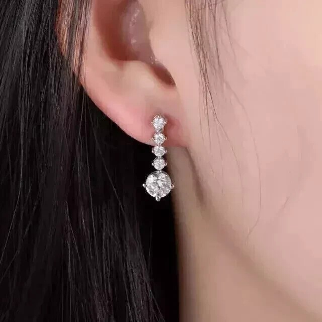14K White Gold Plated In 2Ct Round Cut Simulated Diamond Stunning Drop Earring