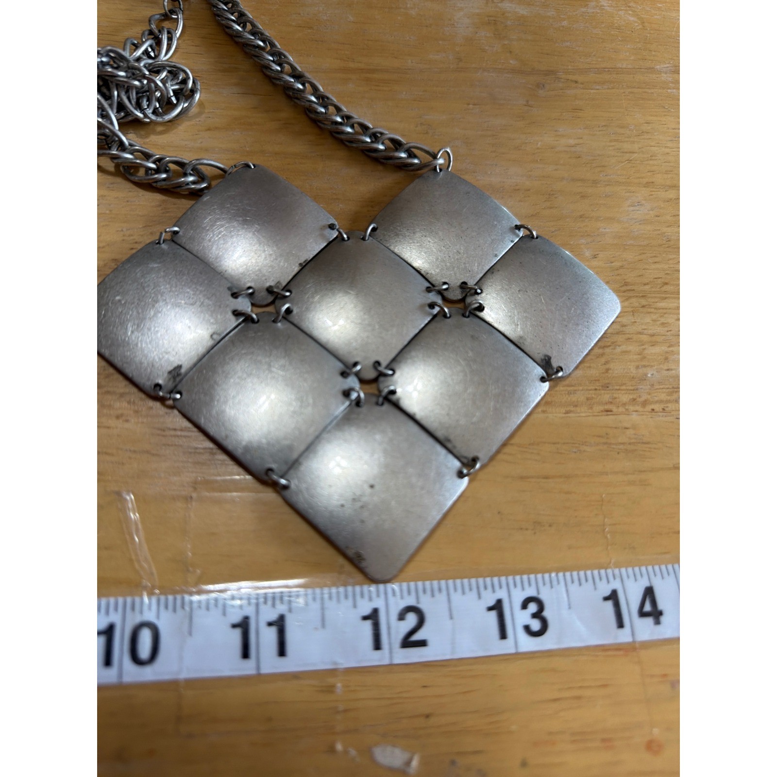 Geometric Silver Tone Square Plate Bib Statement Necklace Chunky Chain Edgy