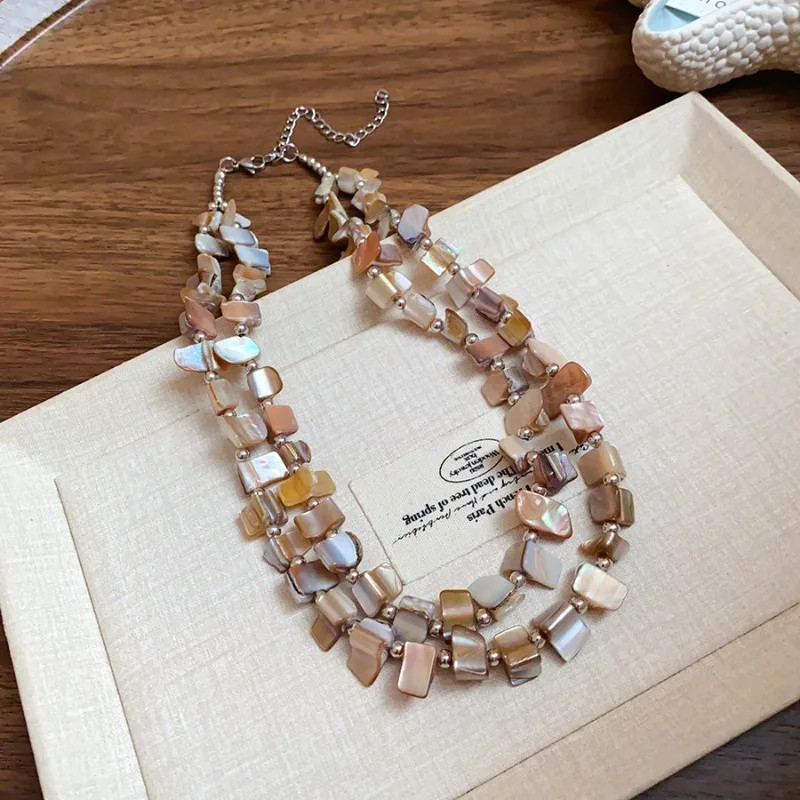 Bohemian Colorful Irregular Shell Beaded Necklaces for Women Retro Double-layer